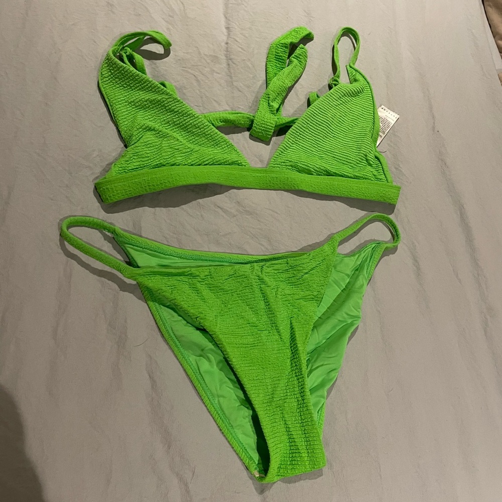 High rise triangle bikini set for women - 1) lime green 2) blue. Size medium